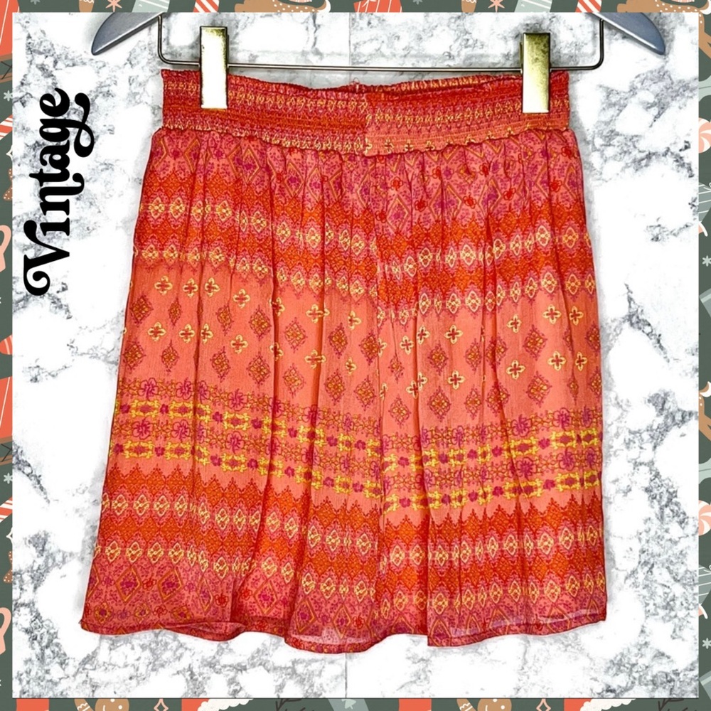 Olsenboye Orange Y2K Sheer Lined Medallion Tile Abstract Print Skirt Women’s S/M - Picture 8 of 8